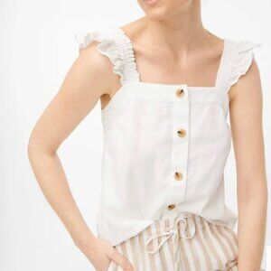 NWT J. Crew Linen-blend Ruffle Strap Button-front Tank Top Blouse